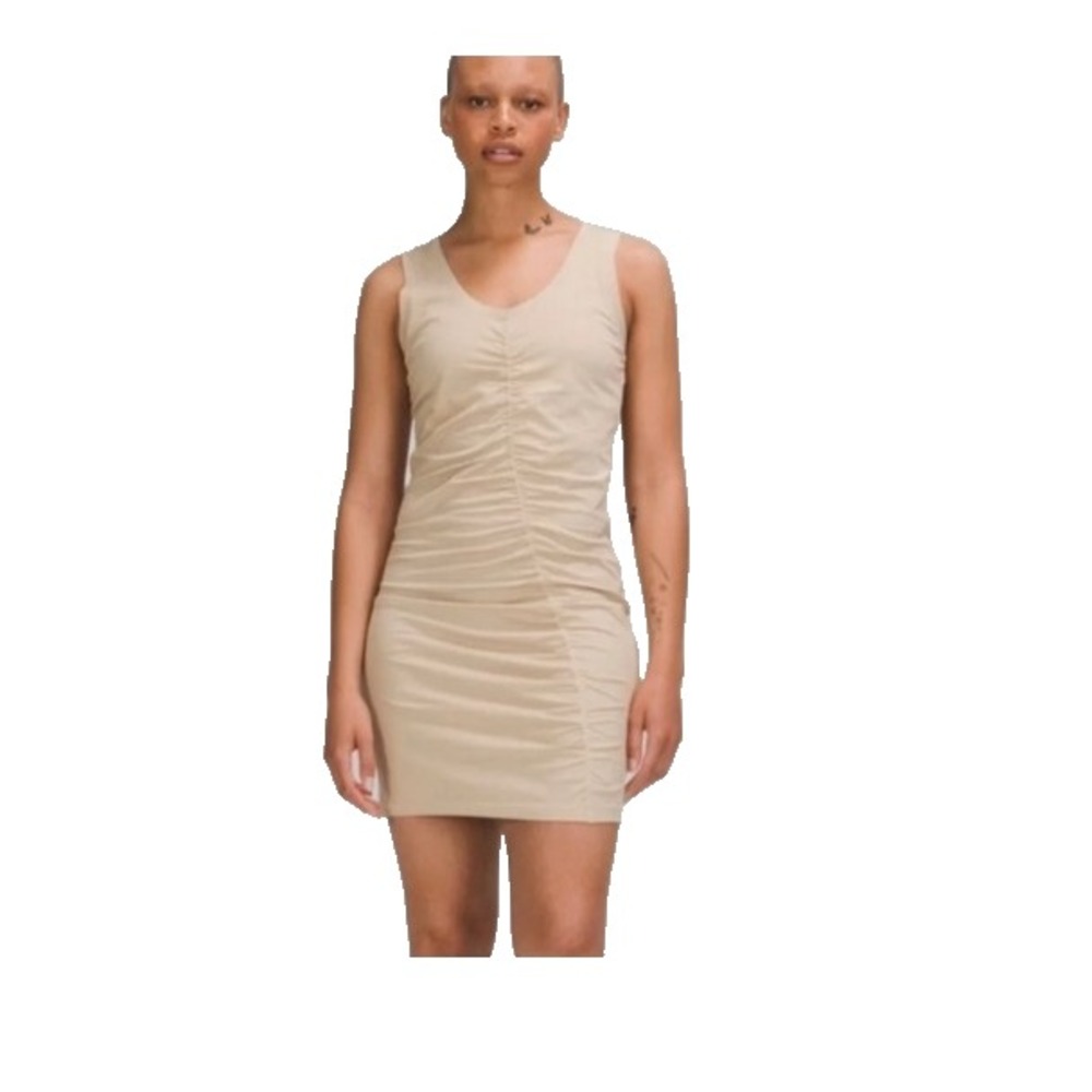 Lululemon LA Tight-To-Body Ruched Dress Size 2 Trench Khaki Color